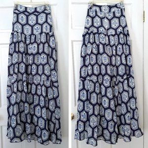 Floral Tile Print Maxi Skirt Xs 
